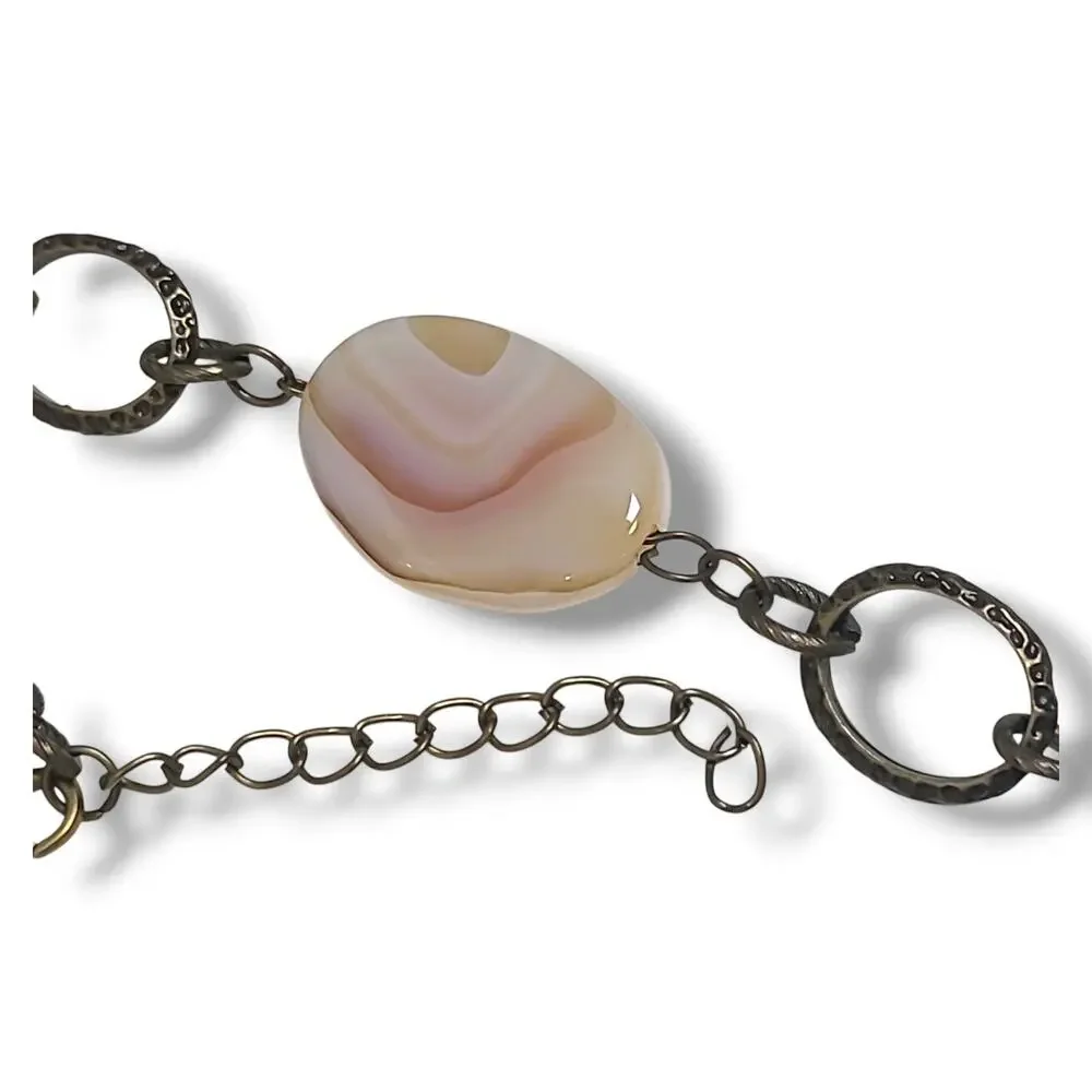 Rose Quartz & Crystal Y-drop Necklace Antique Gold Tone 22